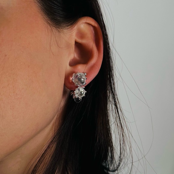 C-shaped Transparent Round Bead Earrings Silver Color - Picture 3 of 7